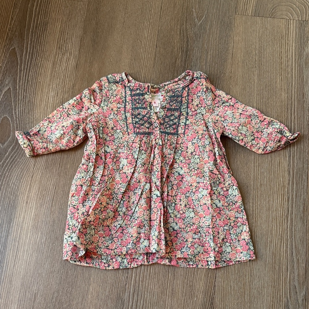 Bonpoint baby girl cotton floral print babydoll dress with smocking detail